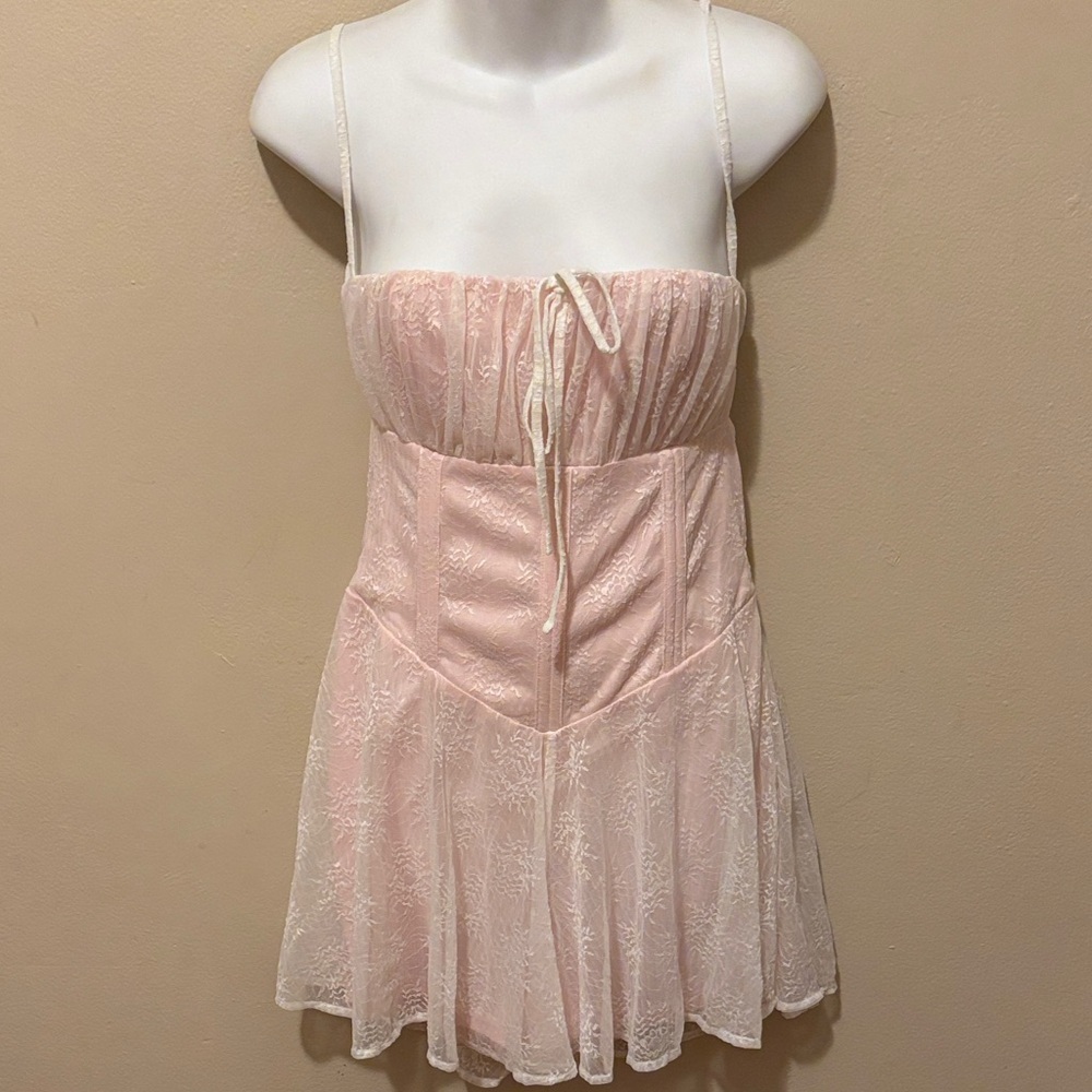 PrettyLittleThing Light Pink Lace Romper